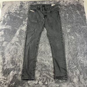 Diesel Sleenker Slim Skinny Black Distressed Button Fly Jeans 33X32(33X30.5)
